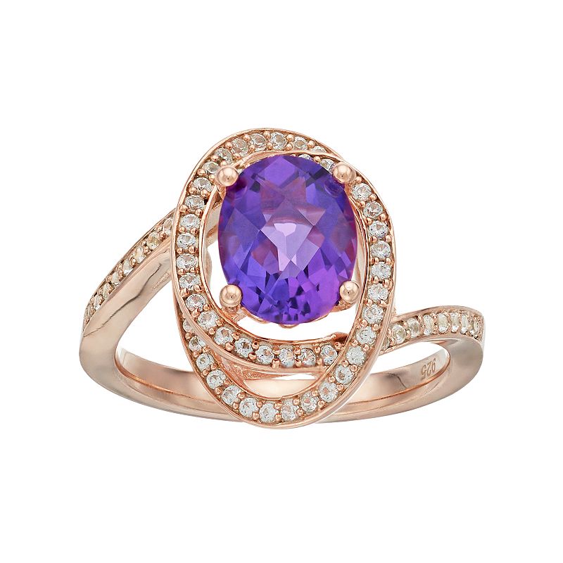 10k Rose Gold Over Silver Amethyst & Lab-Created White Sapphire Oval Twist 