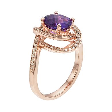 10k Rose Gold Over Silver Amethyst & Lab-Created White Sapphire Oval Twist Ring