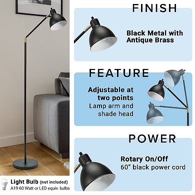 Catalina Lighting Lennon Adjustable Floor Lamp - Black & Brass
