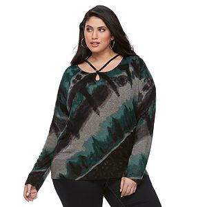 Plus Size Rock & Republic® Strappy Tie Dye Sweater