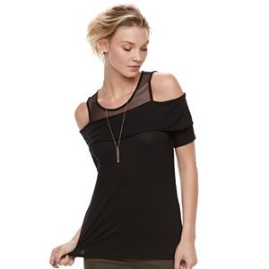 Women's Rock & Republic® Mesh Cold-Shoulder Tee