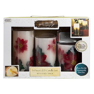 Apothecary Poinsettia Flameless LED Candle & Remote 4-piece Set
