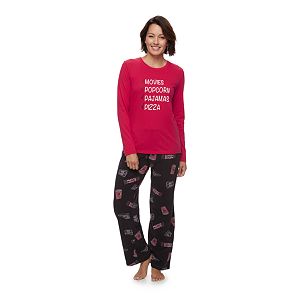 Women's Jammies For Your Families Movie Night Top & Fleece Bottoms Pajama Set