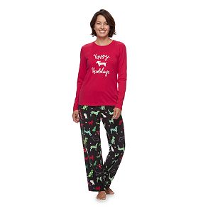 Women's Jammies For Your Families Holiday Dog Top & Fleece Bottoms Pajama Set