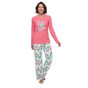 Women's Jammies For Your Families Retro Car Top & Fleece Bottoms Pajama Set