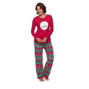 Women's Jammies For Your Families Cheers Fairisle Top & Fleece Bottoms Pajama Set