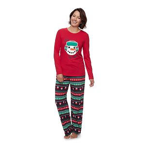 Women's Jammies For Your Families Snowman Top & Fleece Bottoms Pajama Set