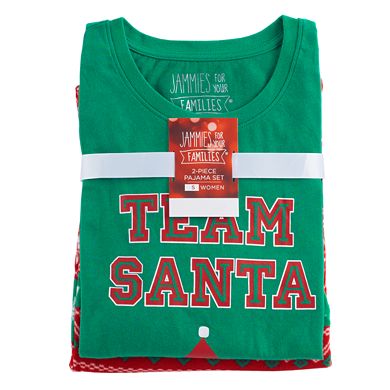 Women's Jammies For Your Families "Team Santa" Sleep Top & Fleece Bottoms Pajama Set