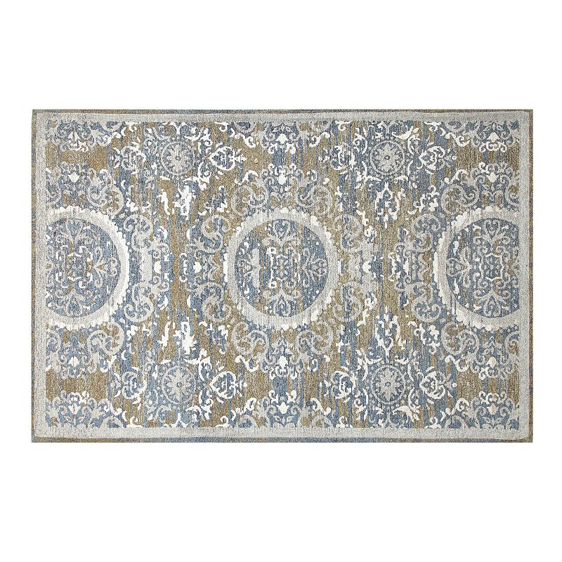 Chesapeake Chenille Sunburst Framed Floral Rug, Light Grey, 7X9 Ft