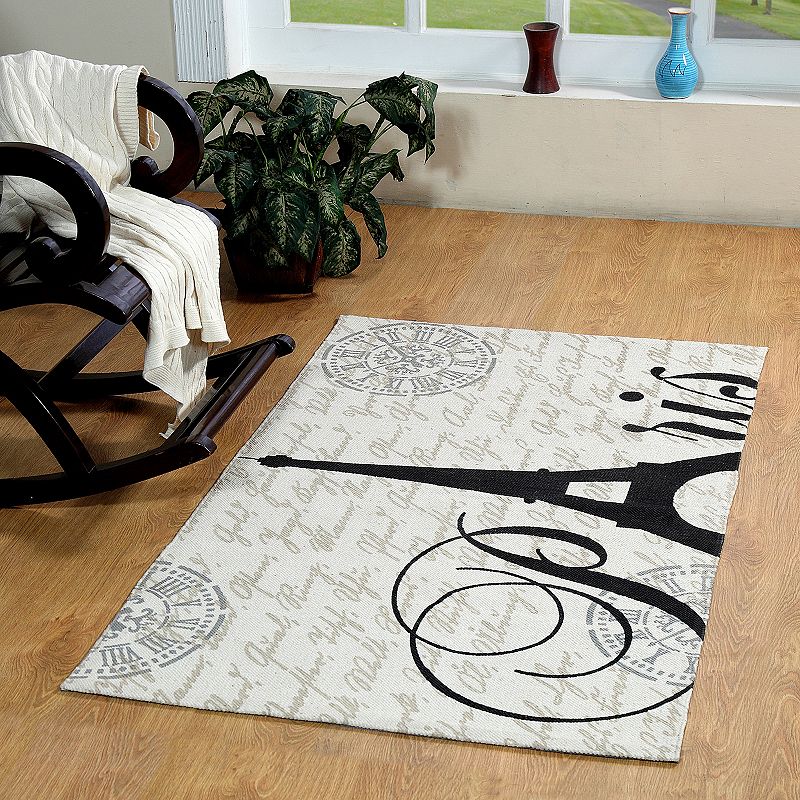 Chesapeake Paris Eiffel Tower Printed Typography Rug, Natural, 3X5 Ft