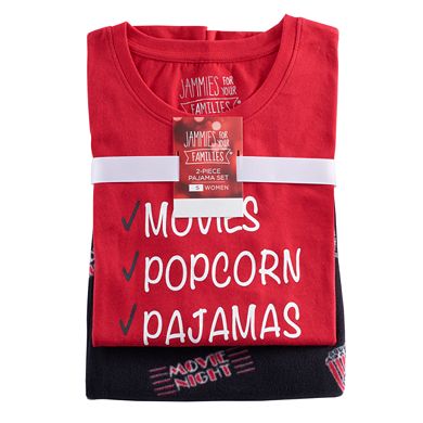 Women's Plus Jammies For Your Families Movie Night Sleep Top & Fleece Bottoms Pajama Set