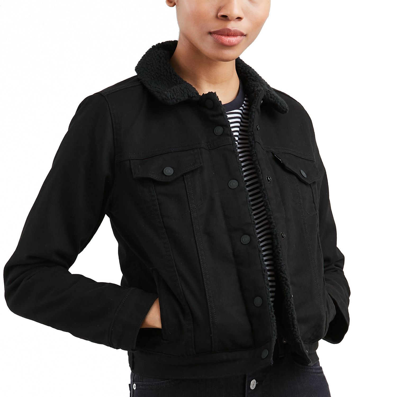 ladies black denim jacket size 18