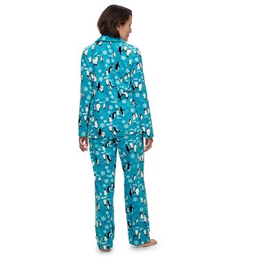 Women's Jammies For Your Families Penguin Pattern Button-Front Sleep Top & Bottoms Pajama Set