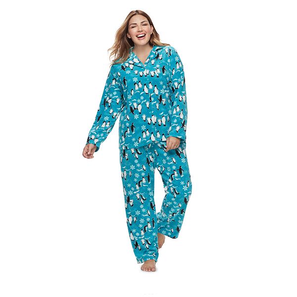 Women s Plus Jammies For Your Families Penguin Pattern Button Front 
