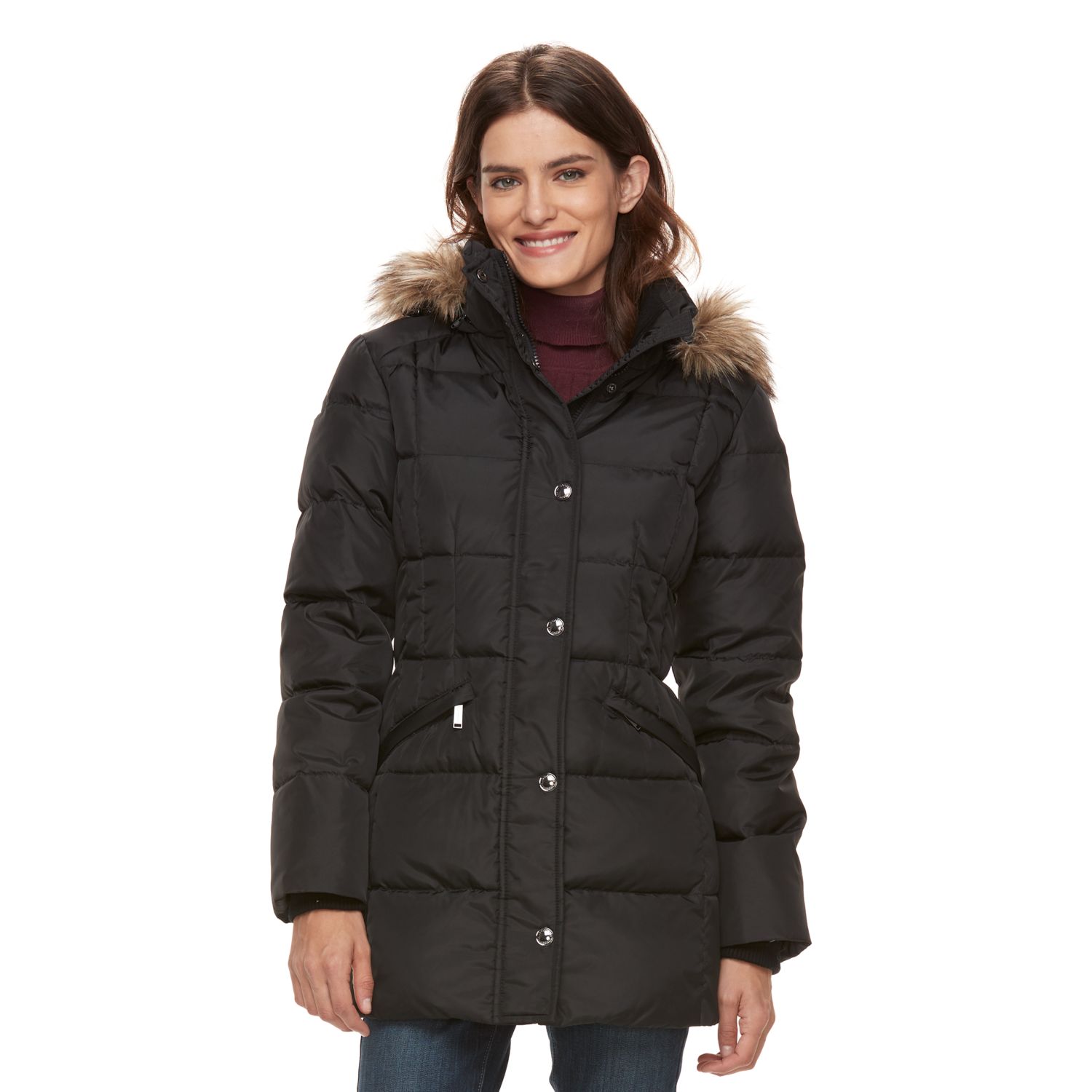 faux fur trim hooded padded jacket