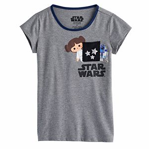 Girls 7-16 Star Wars Princess Leia & R2-D2 Cartoon Graphic Pocket Tee