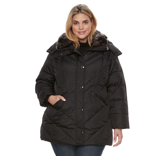 Plus Size TOWER by London Fog Faux-Fur Trim Puffer Coat