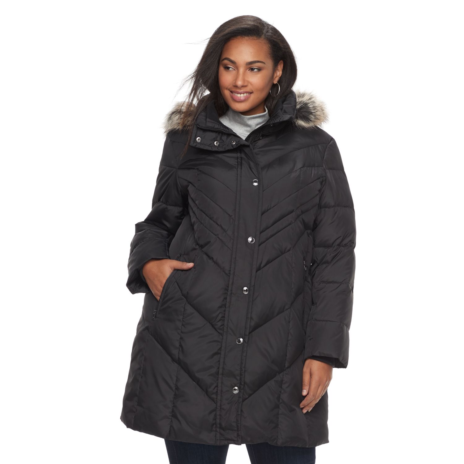 london fog faux fur hooded down puffer coat