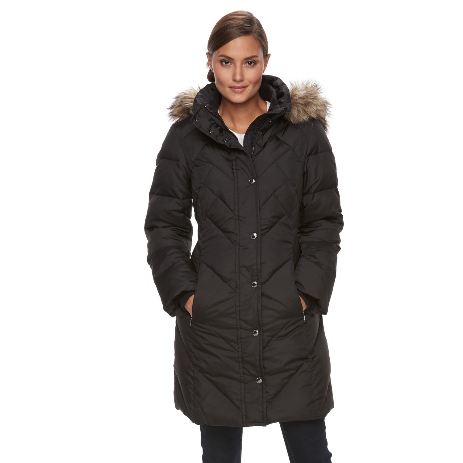 black down coat with fur hood