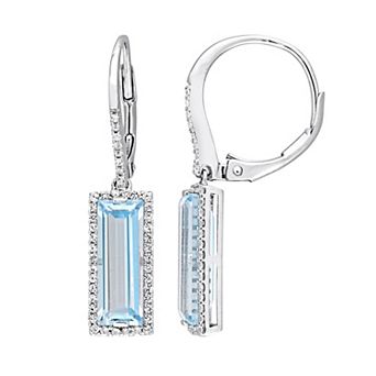 Stella Grace Sterling Silver Blue & White Topaz Rectangle Drop Earrings