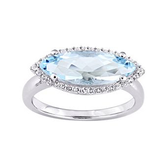 Stella Grace Sterling Silver Blue & White Topaz Marquise Ring