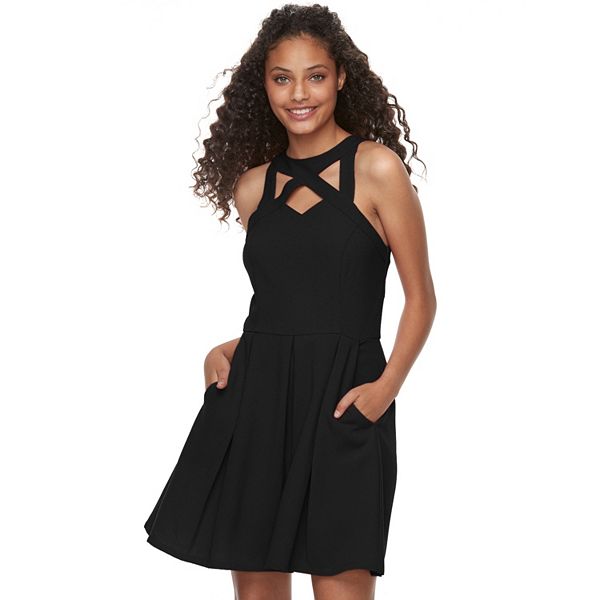 Juniors' Speechless Cutout Fit & Flare Dress