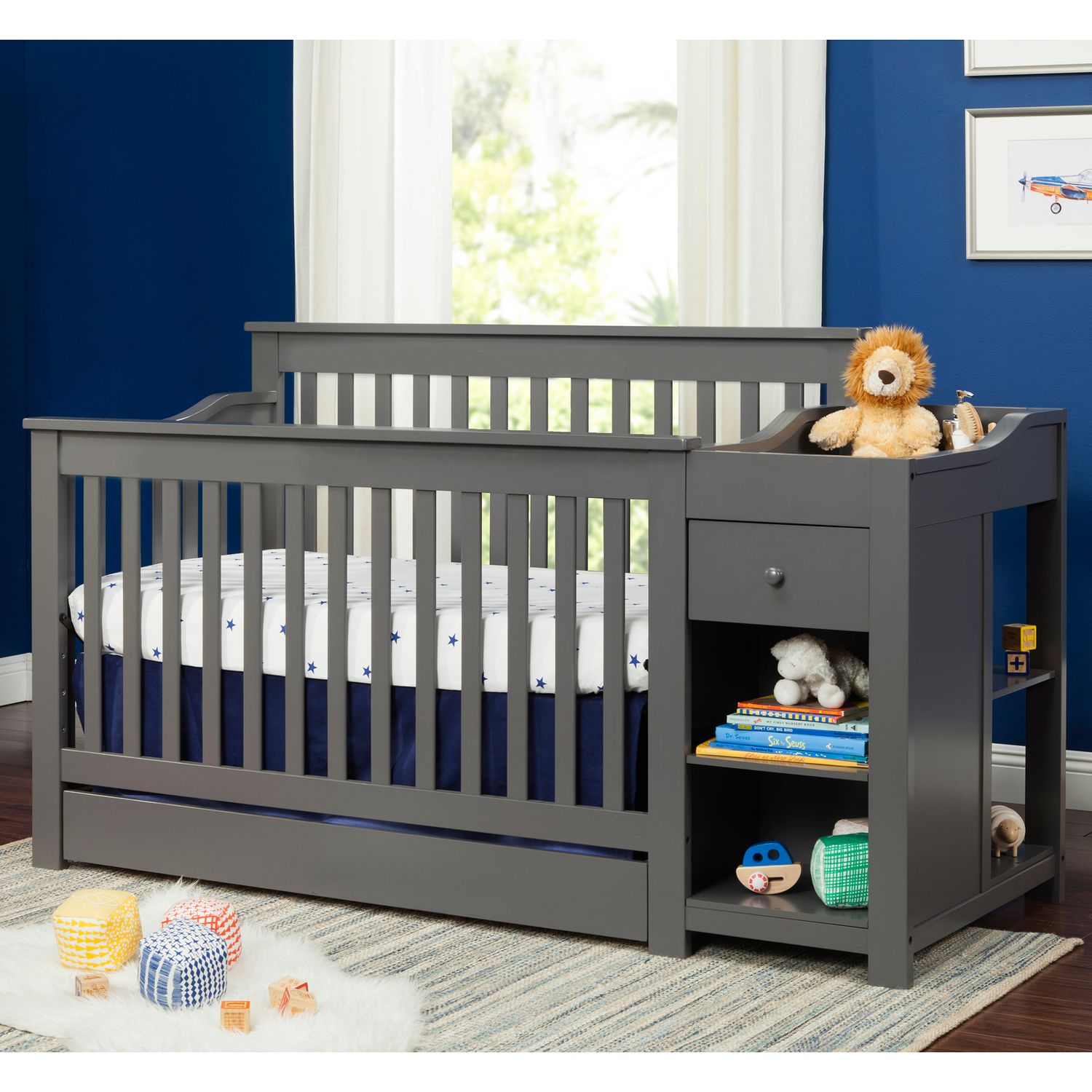gray crib and dresser combo