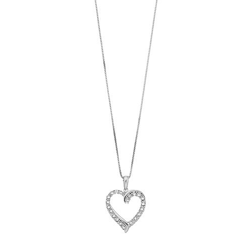 Diamond Splendor Sterling Silver Crystal Open Heart Pendant Necklace