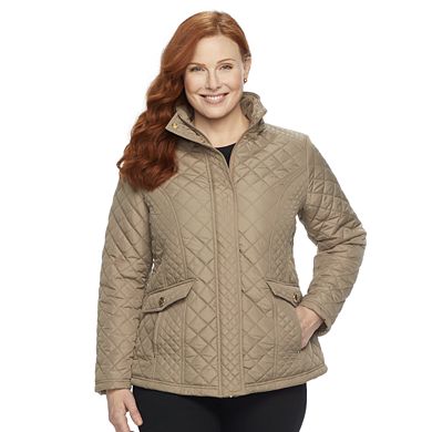 Plus Size Weathercast Hooded Quilted Side-Stretch Jacket