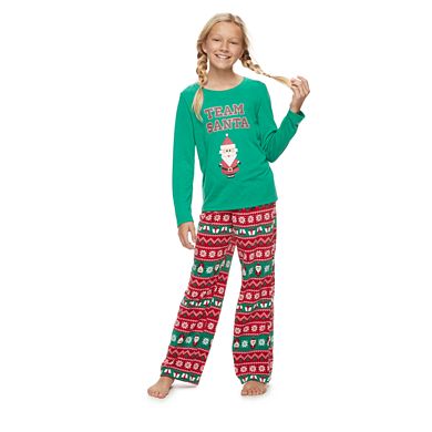Girls 7-16 Jammies For Your Families "Team Santa" Top & Microfleece Bottoms Pajama Set