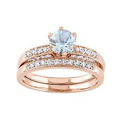 Stella Grace 10k Rose Gold Aquamarine & 1/3 Carat T.W. Diamond Engagement Ring Set