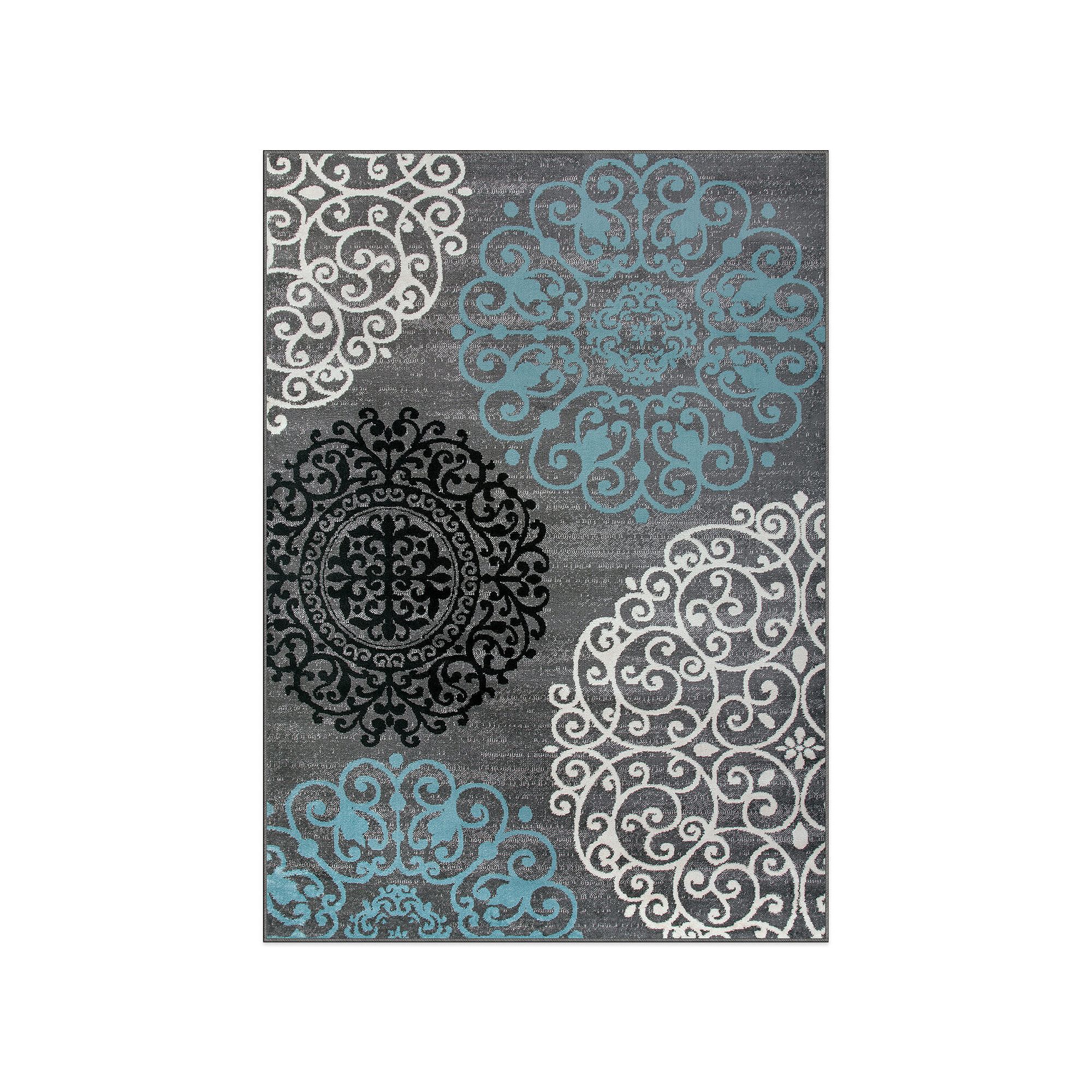 World Rug Gallery Toscana Contemporary Modern Floral Rug, Gray