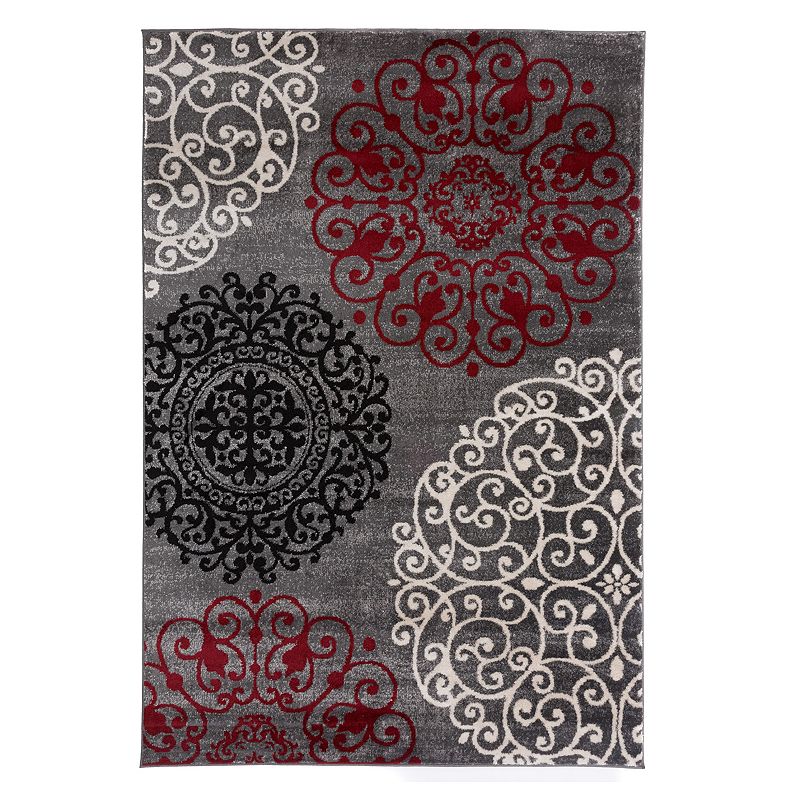 World Rug Gallery Toscana Contemporary Modern Floral Rug, Med Red, 8X10 Ft