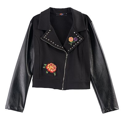 Disney D Signed Coco Girls 7 16 Floral Applique Faux Leather Moto Jacket