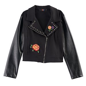 Disney D-Signed Coco Girls 7-16 Floral Applique Faux-Leather Moto Jacket