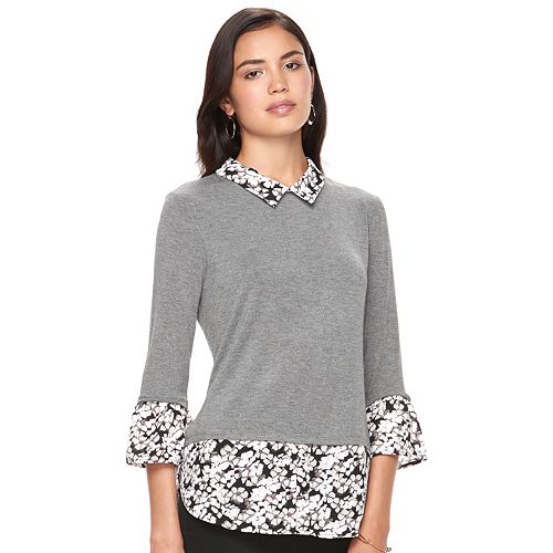 Women's ELLE™ Mock Layer Bell Sleeve Top Women's ELLE™ Mock Layer Bell Sleeve Top