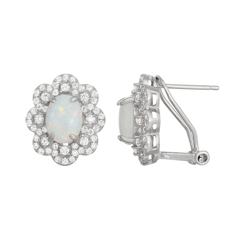 Sterling Silver Lab-Created Opal & White Sapphire Flower Stud Earrings, Wom