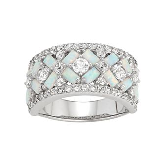 Designs by Gioelli Sterling Silver Lab-Created Opal & White Sapphire X Ring