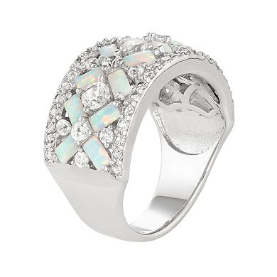 Sterling Silver Lab-Created Opal & White Sapphire X Ring