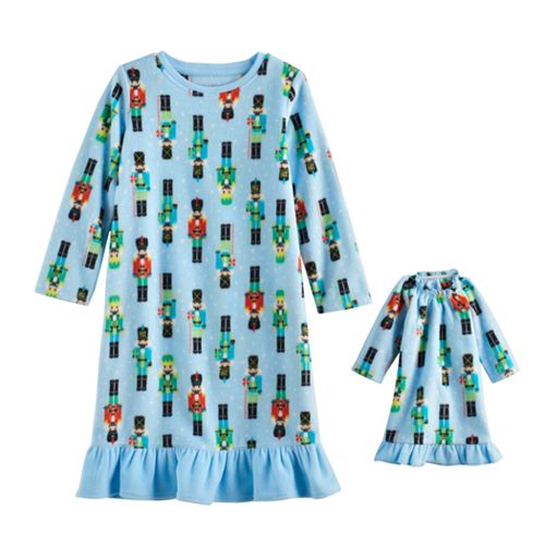 Toddler Girl Jammies For Your Families Nutcracker Microfleece Nightgown & Doll Gown Pajama Set