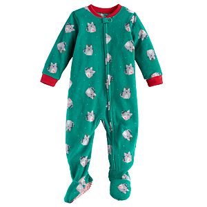 Baby Jammies For Your Families Holiday Cat Microfleece Footed Pajamas