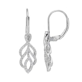 Sterling Silver 1/2 Carat T.W. Diamond Leaf Drop Earrings