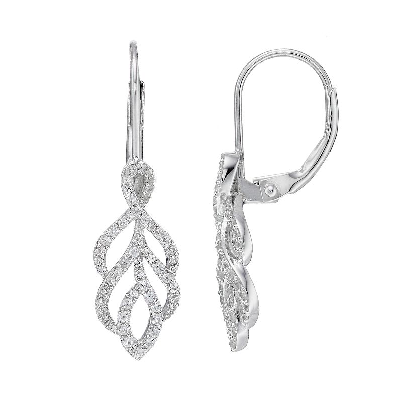 Sterling Silver 1/2 Carat T.W. Diamond Leaf Drop Earrings, Womens, White