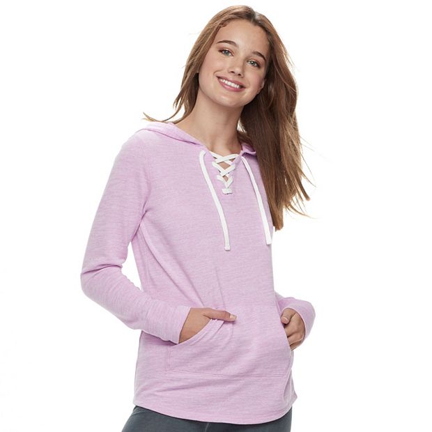 Juniors' SO® Lace-Up Tunic Hoodie