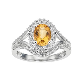 Sterling Silver Citrine & Lab-Created White Sapphire Oval Halo Ring