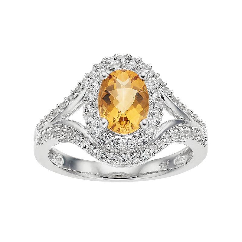 Sterling Silver Citrine & Lab-Created White Sapphire Oval Halo Ring, Women