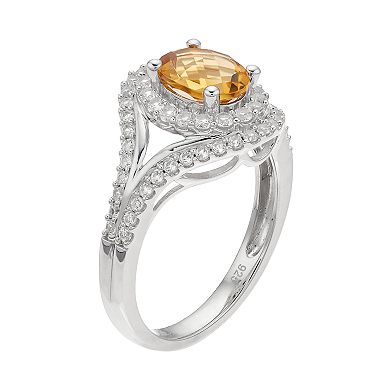 Sterling Silver Citrine & Lab-Created White Sapphire Oval Halo Ring