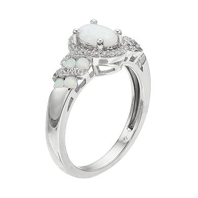 Sterling Silver Lab-Created White Opal & White Sapphire Oval Halo Ring