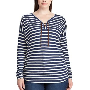 Plus Size Chaps Striped Lace-Up Top