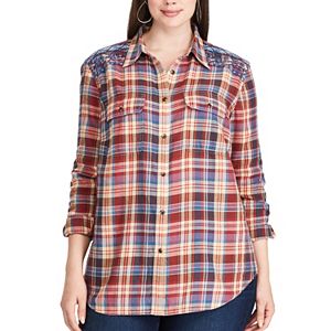 Plus Size Chaps Plaid Cotton Work Shirt